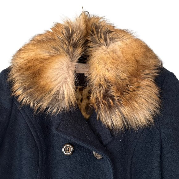 Laundry Shelli Segal Pea Coat Faux Fur Trim Wool Blend 14 Teal Double Breasted - Picture 2 of 8